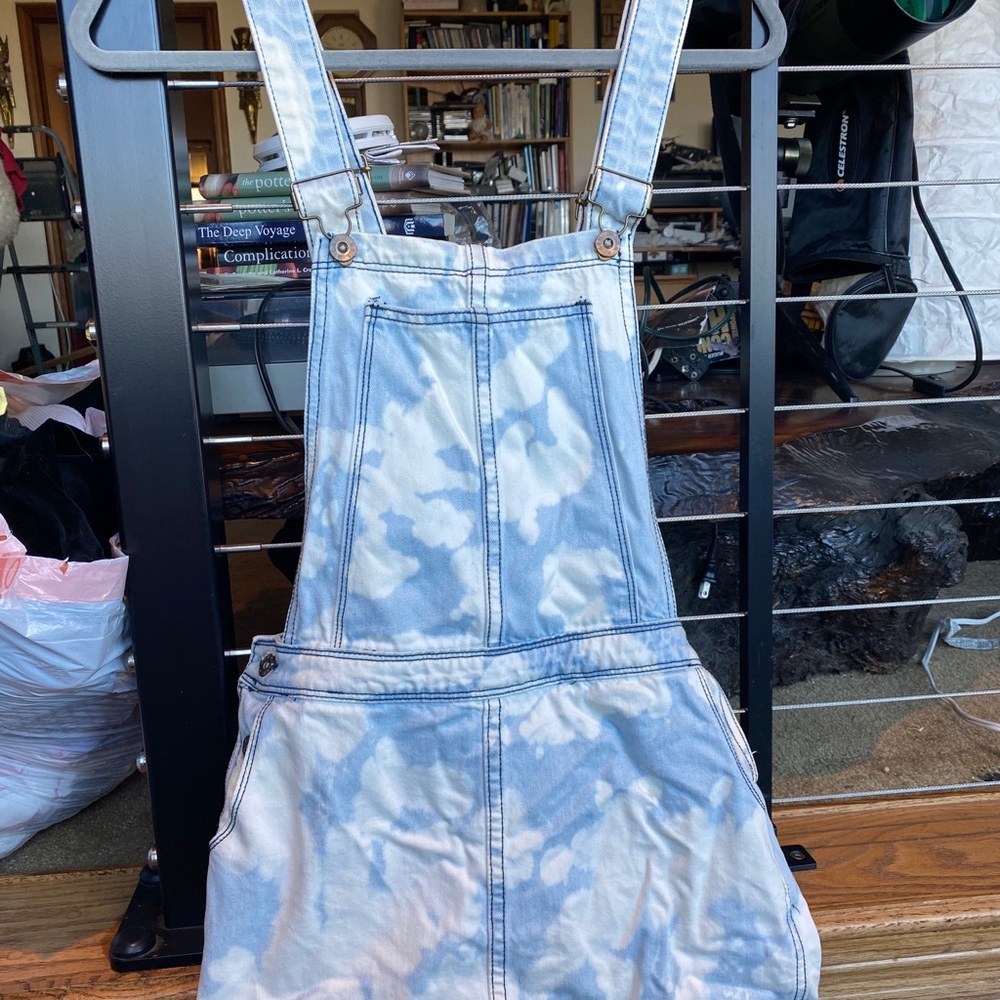 Carmar denim bleached tie dye overall skirt